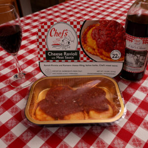 packaged cheese ravioli sitting on table