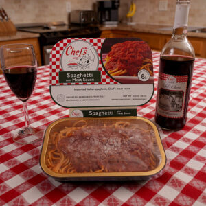 spaghetti with meat sauce on table
