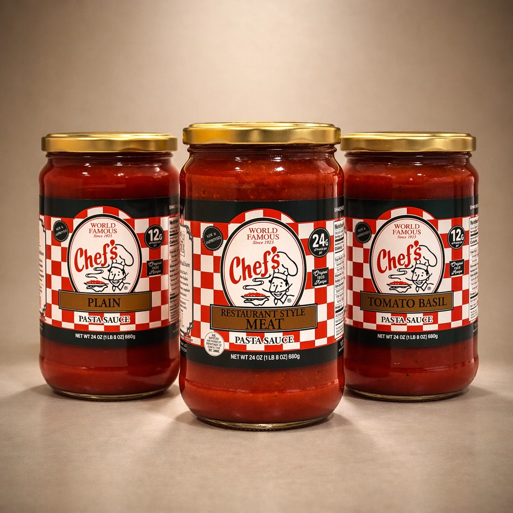 three sauce flavors in jars